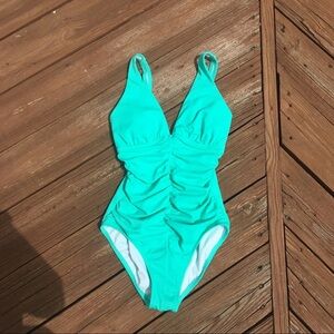Teal high leg one piece swimsuit